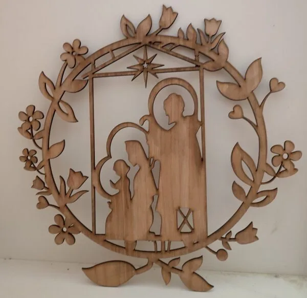 Wooden Christmas Nativity Wreath