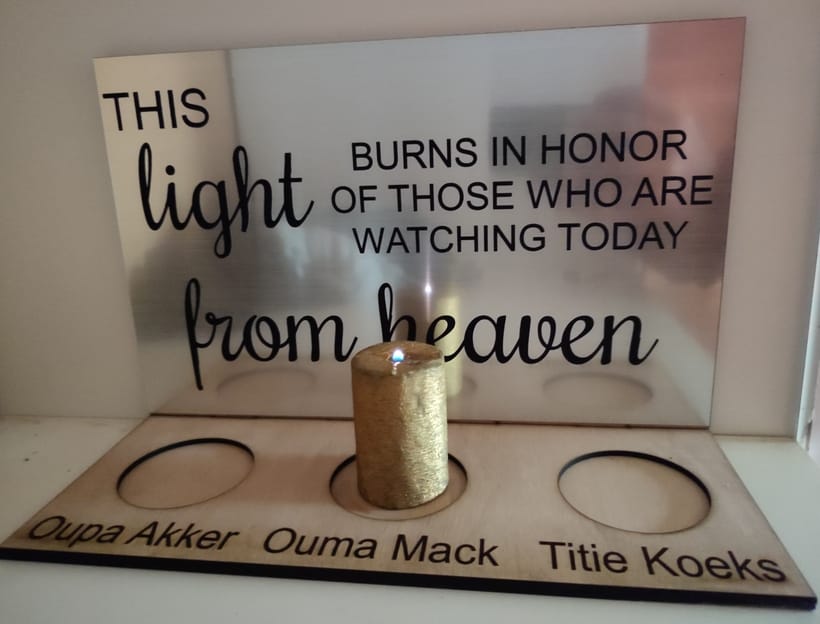 memorial burning candle, Laser cut wooden wedding sign, Custom engraved birthday gift Garden Route