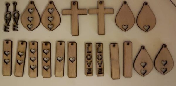 Wooden Christian Cross Heart Earrings gift set