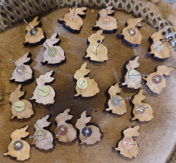 Wooden Easter bunny children ear studs - Image 2